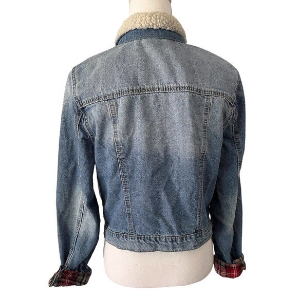L.E.I Denim Button Front Sherpa Collar 90s Trucker Jacket Juniors Size XL - Picture 4 of 7